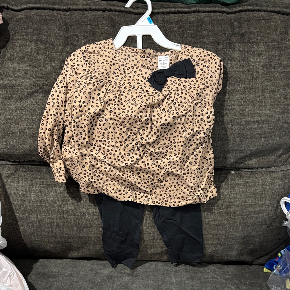 Carter's Tan Leopard Print Top and Black Leggings